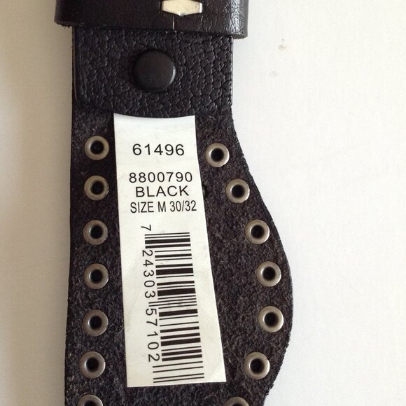 Black Studded Genuine Leather Scalloped Edge Belt Rhinestones Accessories - Picture 6 of 7